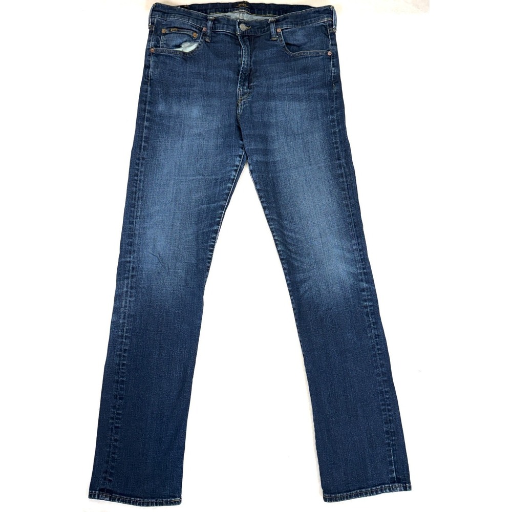 Polo Ralph Lauren Hampton Straight Jeans Mens 36Tx36 Blue Denim Stretch Relaxed